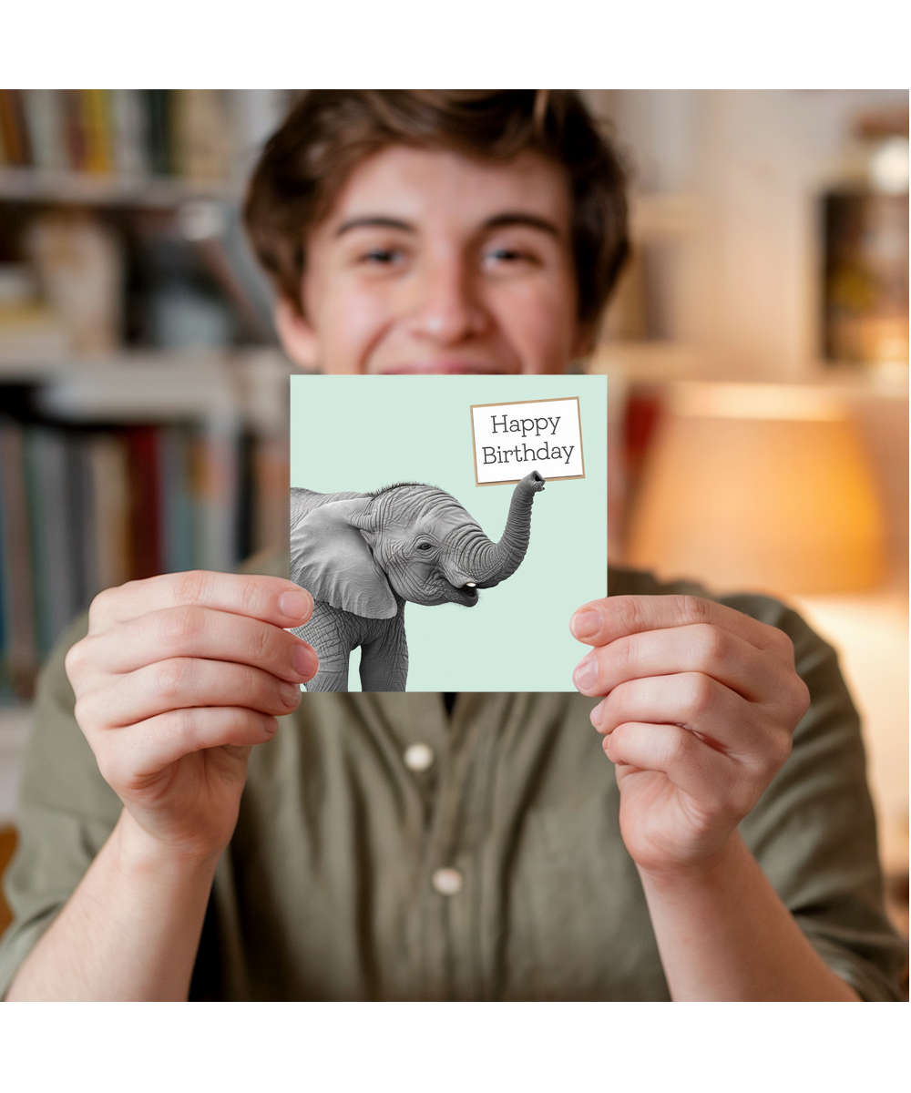 Happy Birthday card elephant sign cute