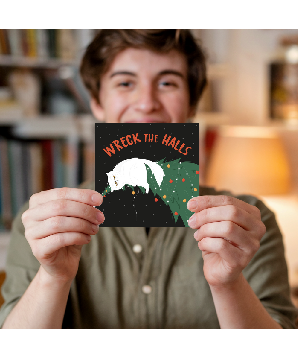 Funny Christmas Card for Dad Wreck the Halls Moody Cat
