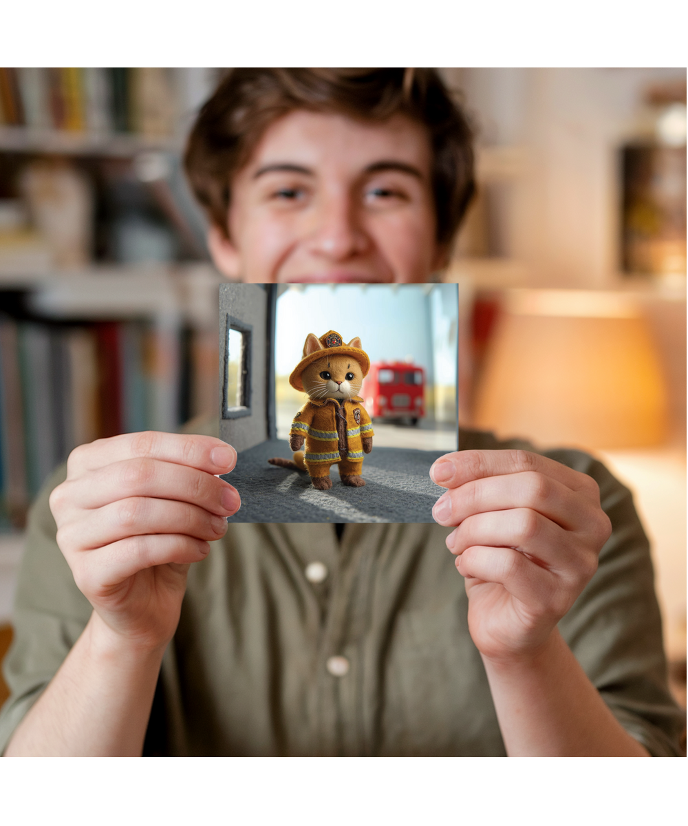 2D felt style cat firefighter