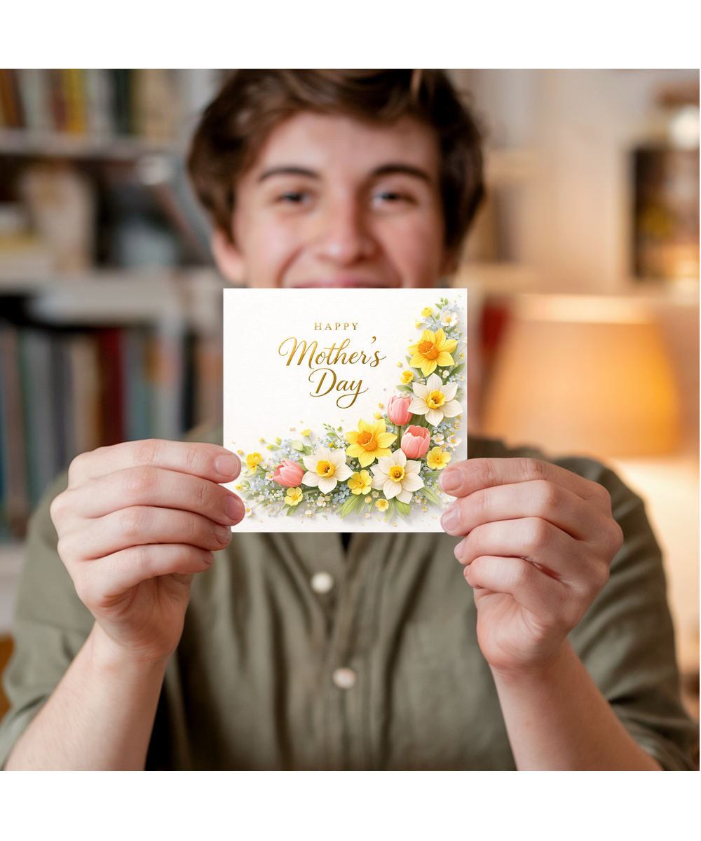Happy Mothers Day Card Beautiful Spring Blooms with Dimensional Effect