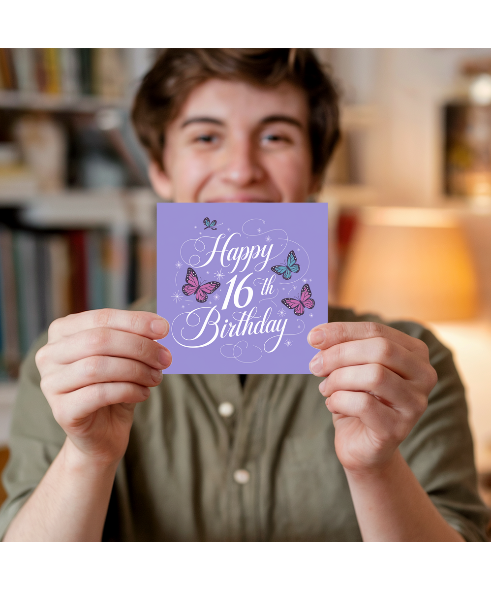Happy 16th Birthday Card for daughter girl butterflys
