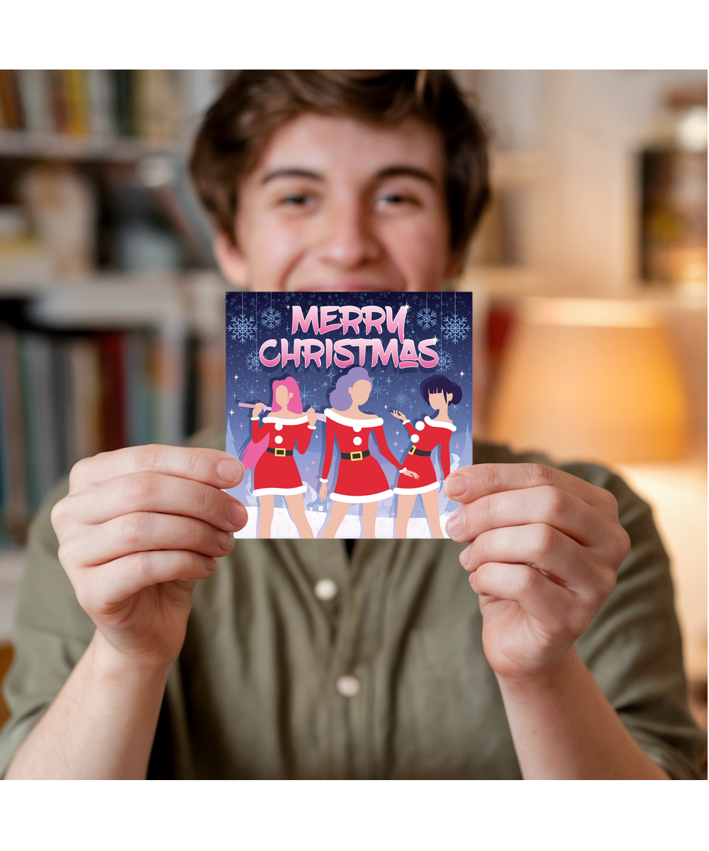 Childrens Christmas Card Kpop Girls in a Sparkling Winter Wonderland
