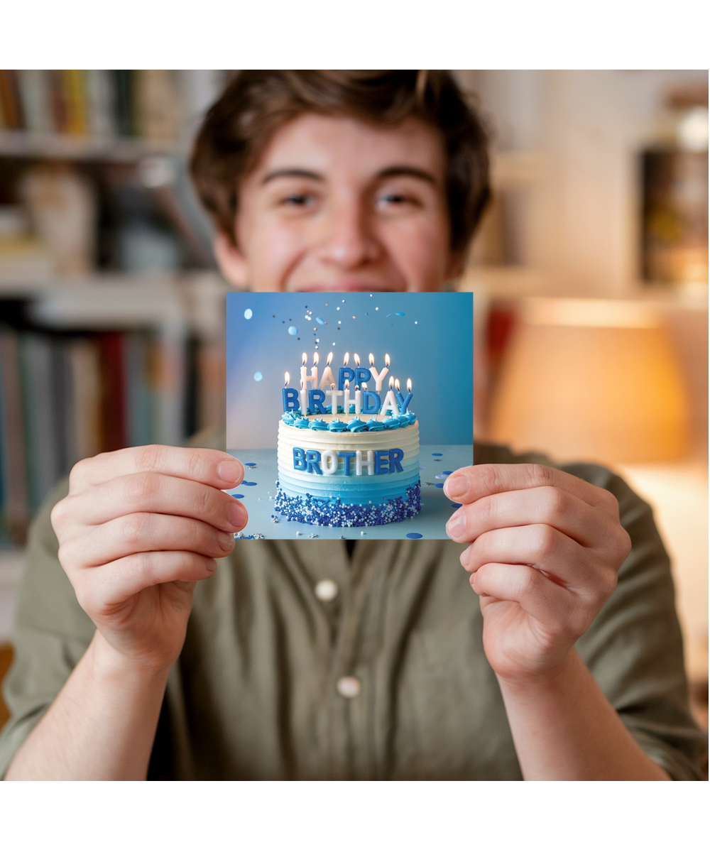 Happy Birthday card brother blue cake