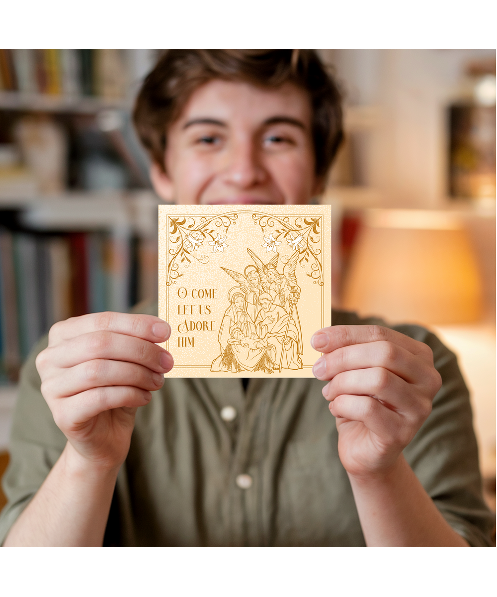 Religious Christian Christmas Card O Come Let Us Adore Him The Birth of Jesus
