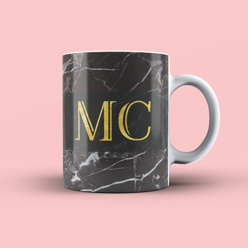 Personalised Initials Mug In Either Grey or Black Marble Print 10oz