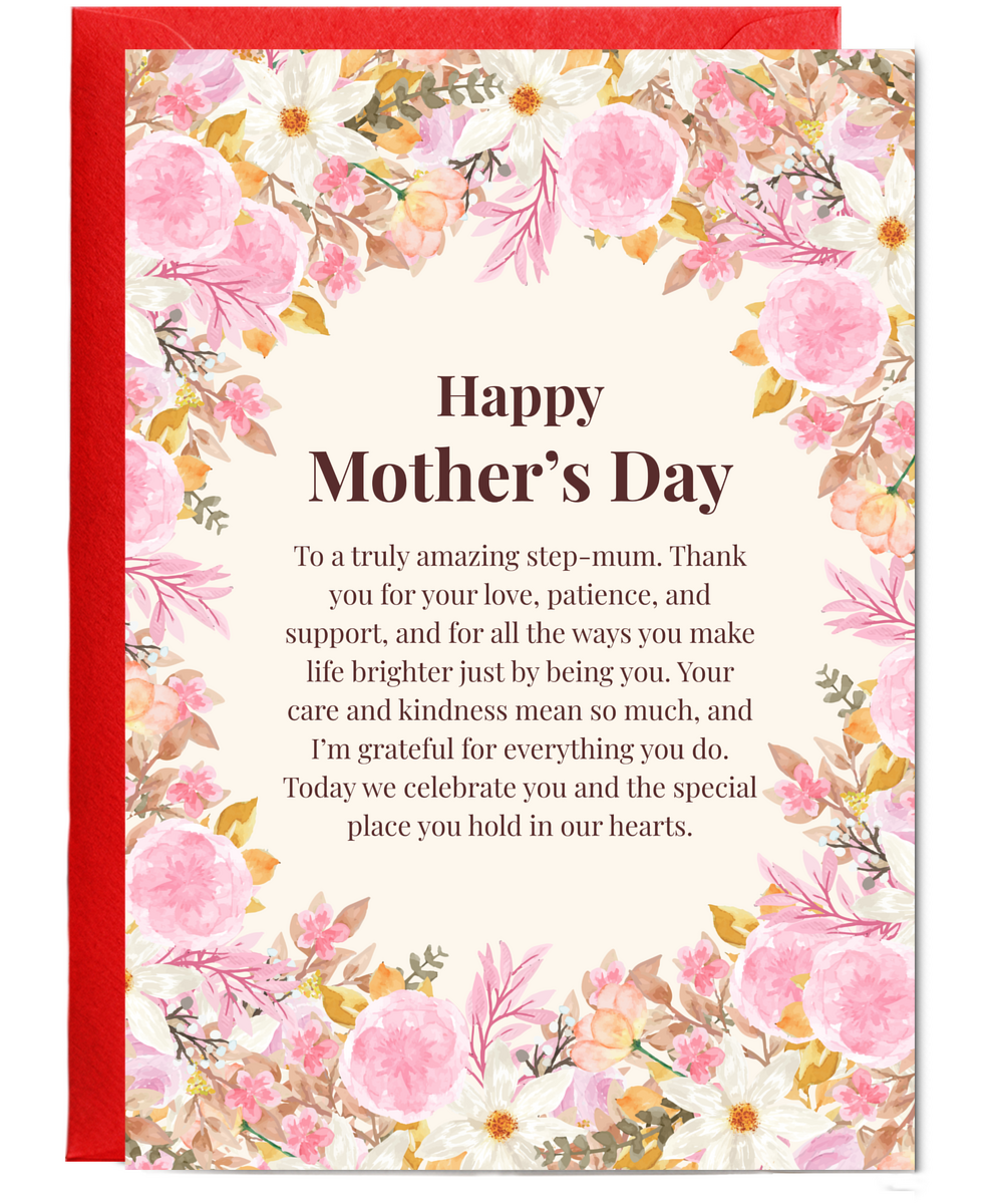 Happy Mother's Day to Step-mum floral heartfelt message
