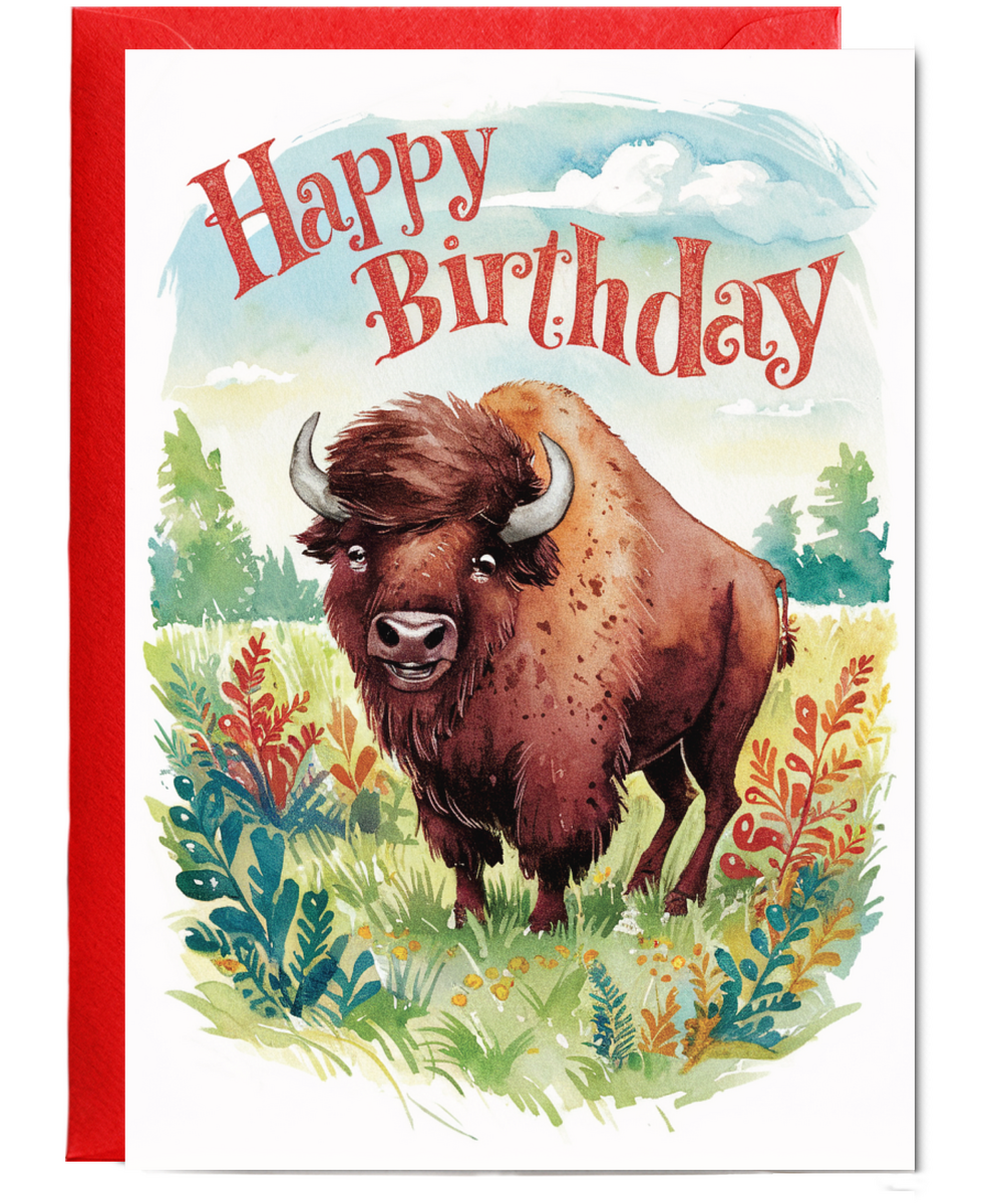 Happy Birthday cute bison watercolour
