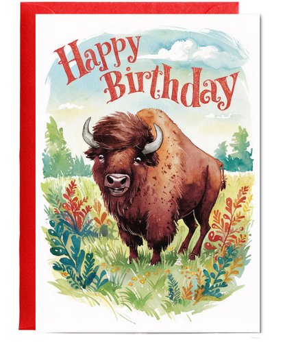 Happy Birthday cute bison watercolour