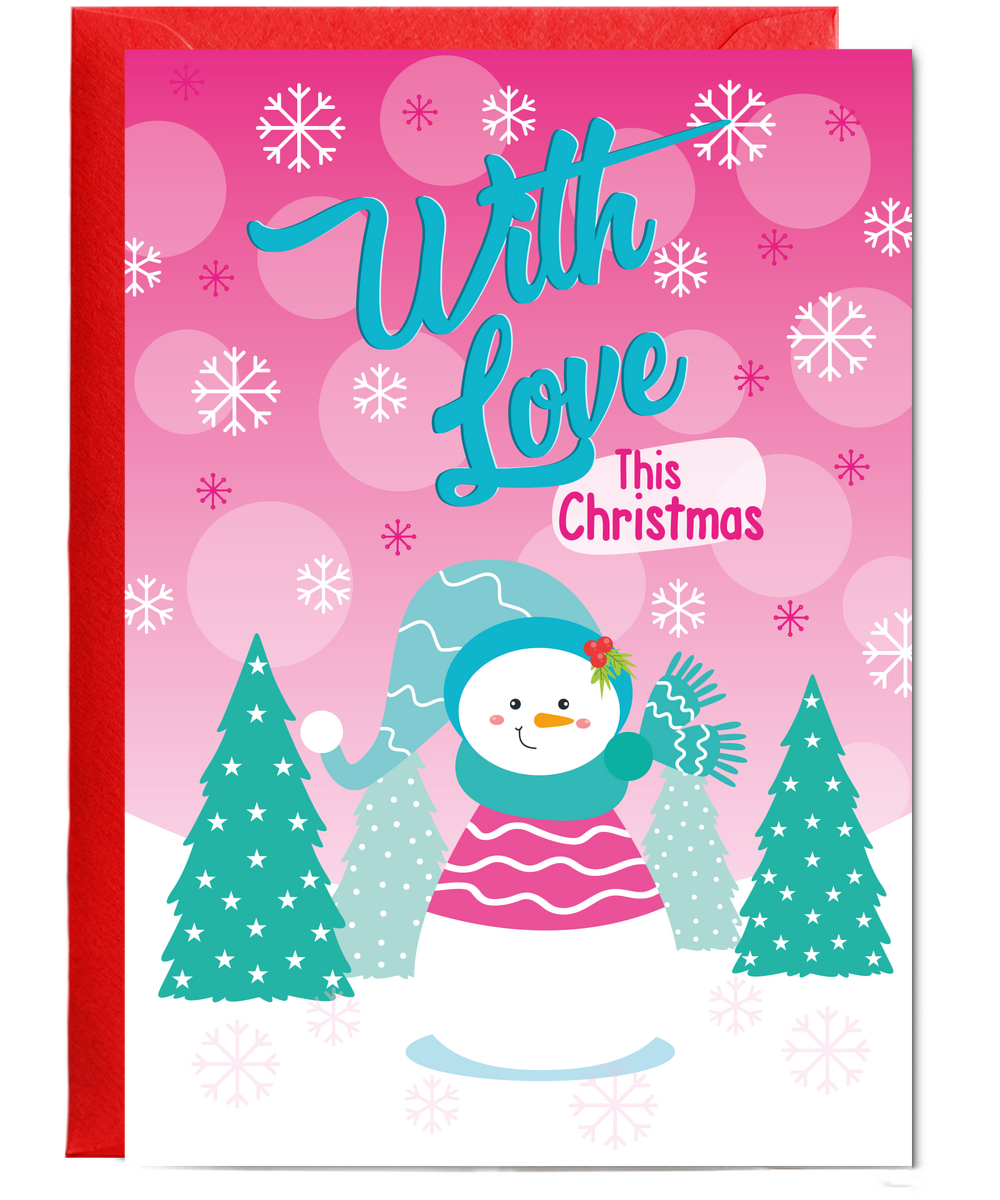 Childrens Christmas Card With Love This Christmas Cute Snowman