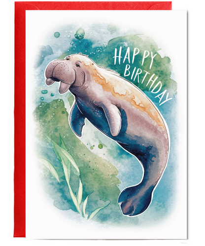 Happy Birthday cute dugong watercolour