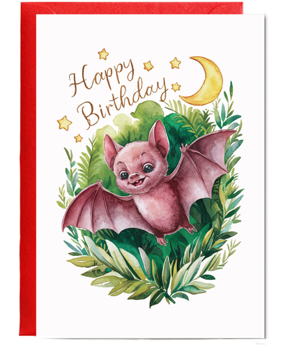 Happy Birthday cute bat watercolour