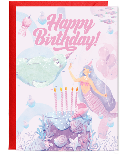 Happy Birthday card Mermaid celebration