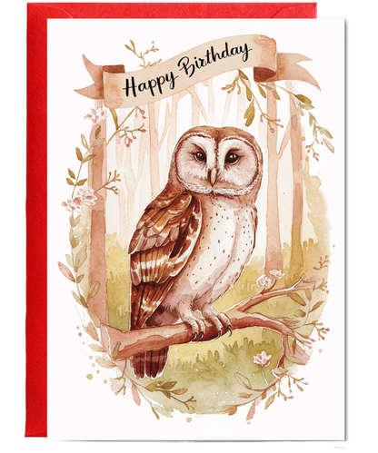Happy Birthday cute owl watercolour
