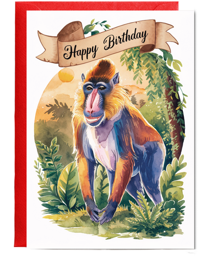 Happy Birthday cute mandrill watercolour