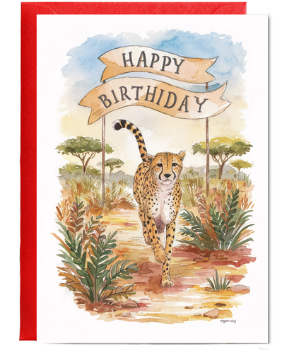 Happy Birthday cute cheetah watercolour