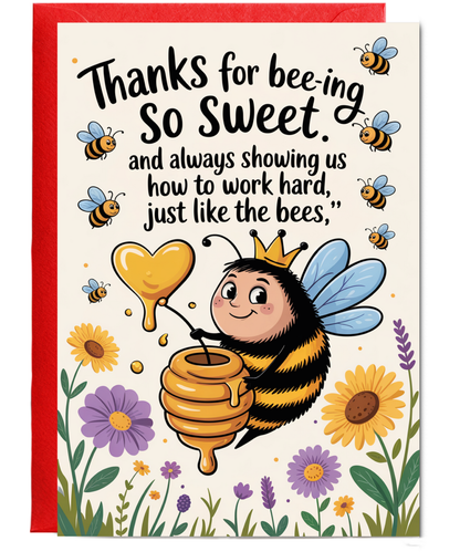 Thank You Card Student Teacher Thanks for Bee ing So Sweet