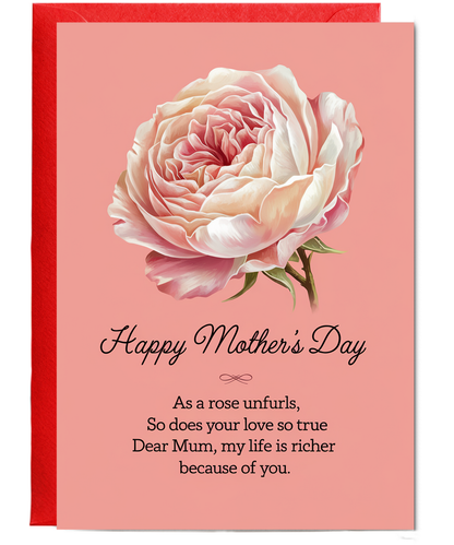 Mothers Day Card Rose Love for mum Traditional poem