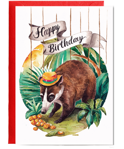Happy Birthday cute coati watercolour