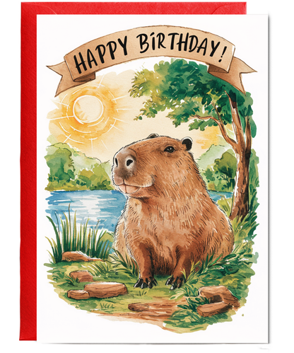 Happy Birthday cute capybara watercolour