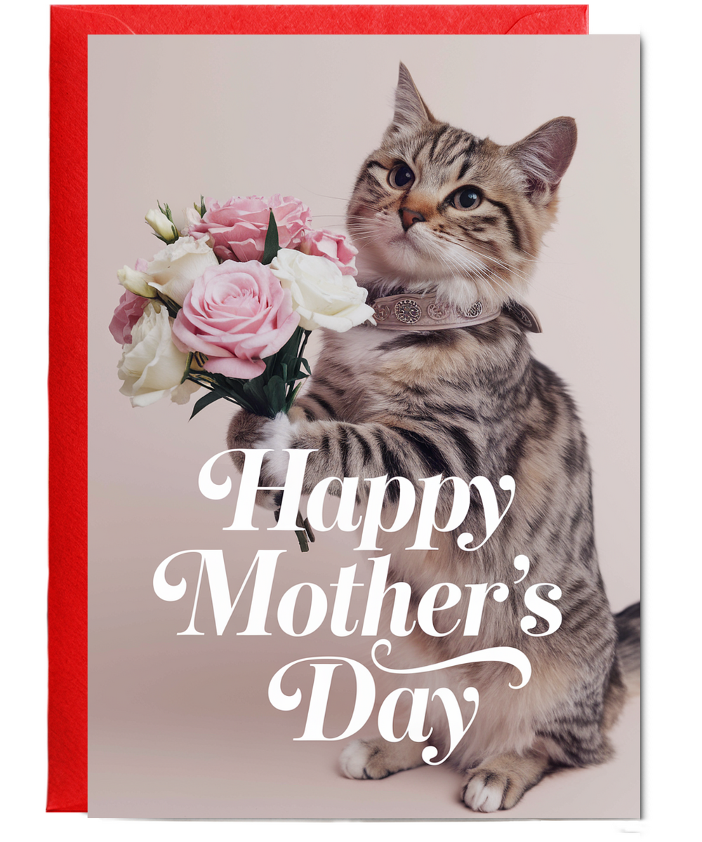 Happy Mother's Day with Cat with Flowers