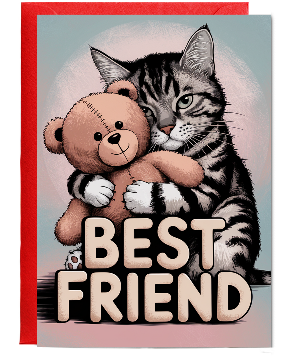 Best Friend - Cat Hugging a Teddy Bear