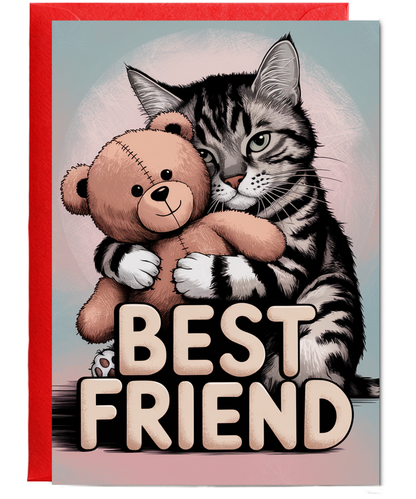 Best Friend - Cat Hugging a Teddy Bear