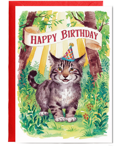 Happy Birthday cute wildcat watercolour