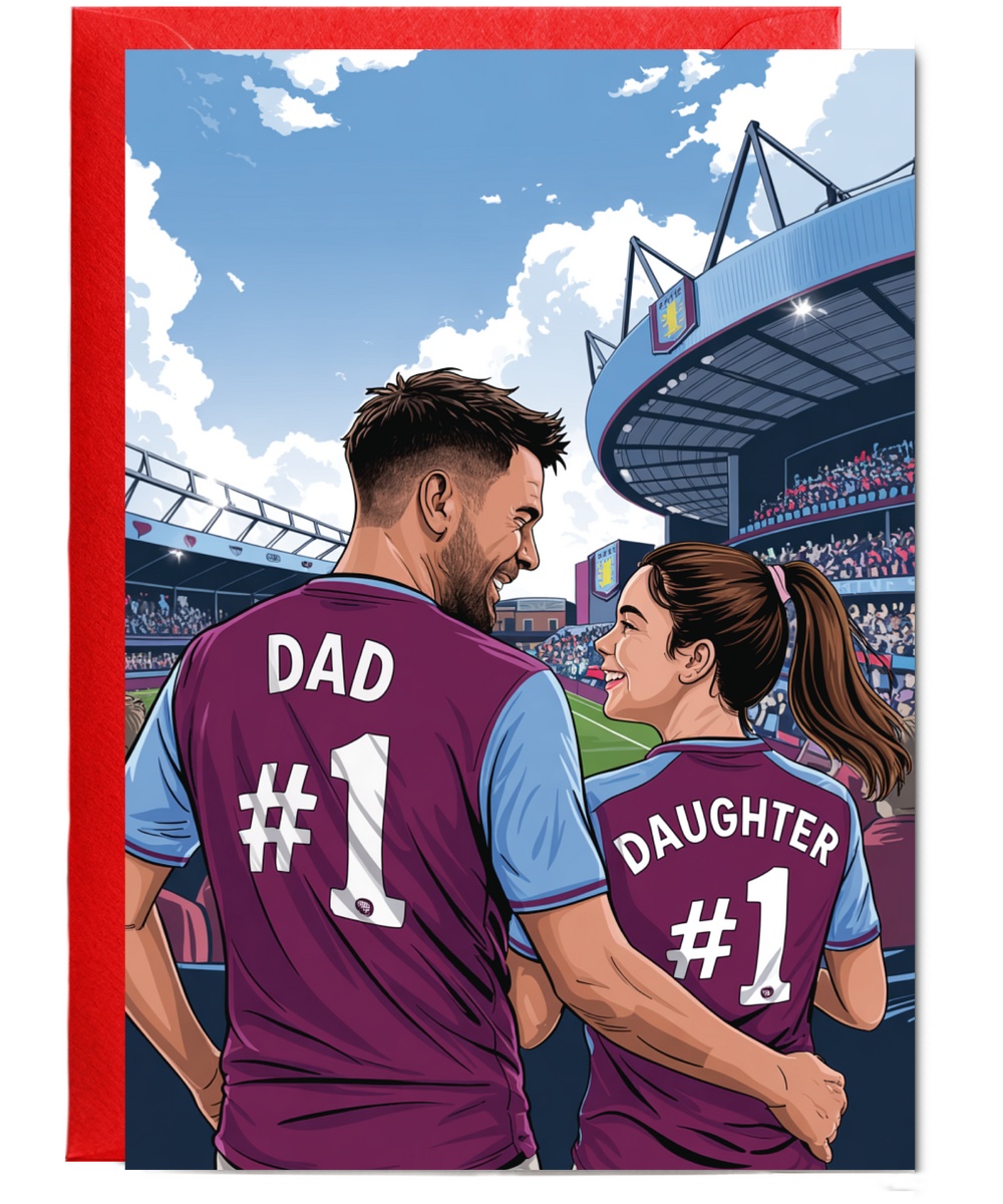football claret and light blue number one dad and daughter