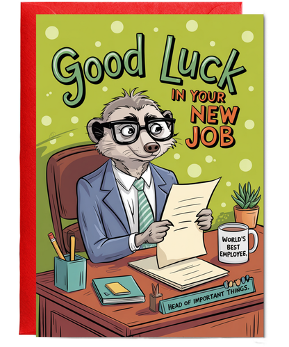 Good Luck in Your New Job Card with Cheerful Meerkat at Work