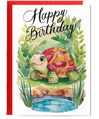 Happy Birthday cute turtle watercolour