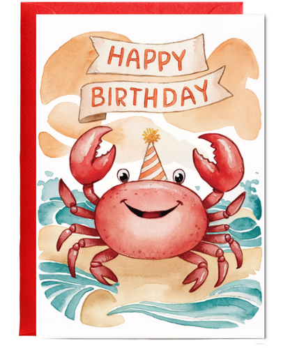 Happy Birthday cute crab watercolour