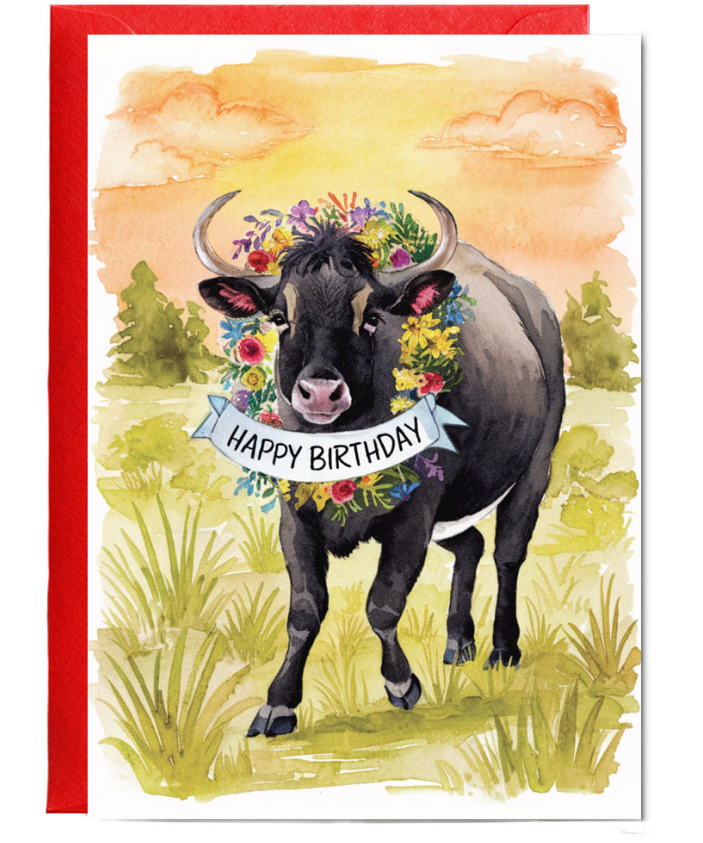 Happy Birthday cute zebu watercolour