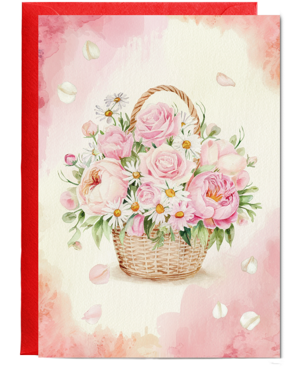 Watercolour flowers in a basket