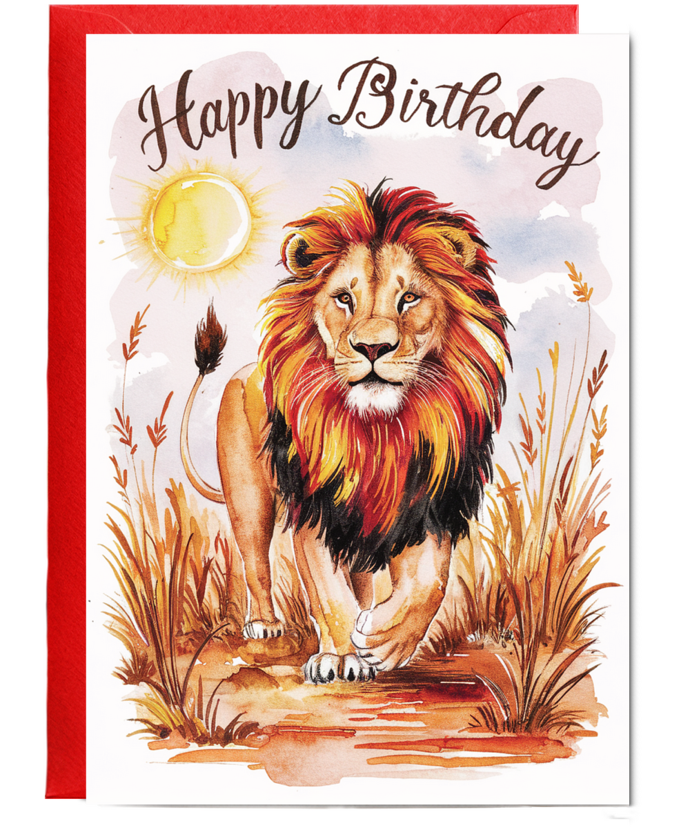 Happy Birthday cute Lion watercolour