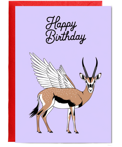 Birthday Card Springbok With Wings