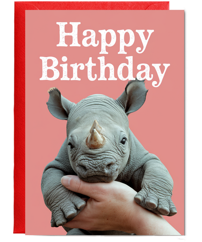 Birthday card Miniture rhino cute funny
