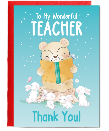 Teacher Thank You Card for Primary School Nursery Teacher Cute Teddy Bear