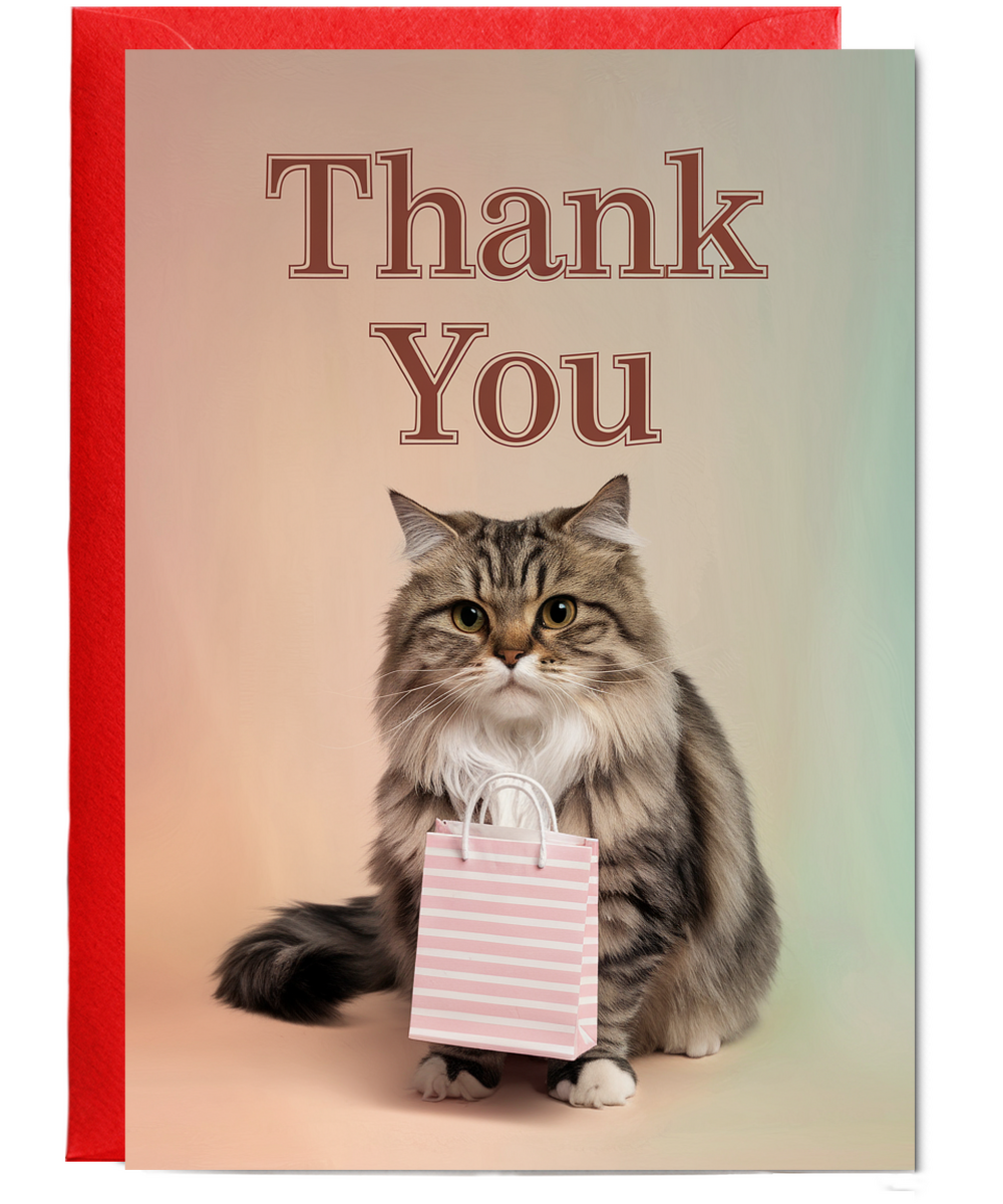 Thank You with Cat with a Gift Bag
