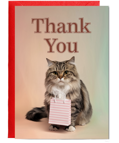 Thank You with Cat with a Gift Bag