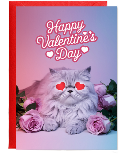 Happy Valentine's Day with Cat with HeartwithShaped Eyes