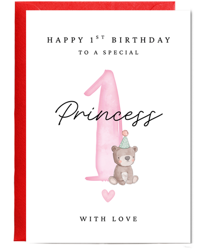 Happy 1st Birthday Card to a Special Princess With Baby Bear