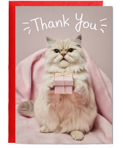 Thank You with Cat with a Gift Box