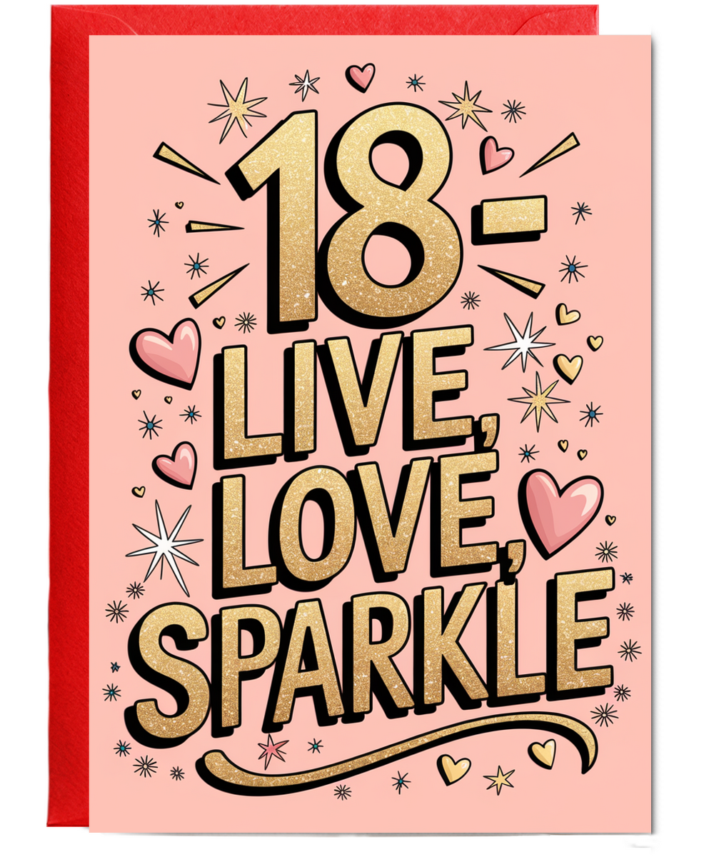 18th Birthday Card Live, Love, Sparkle for girl