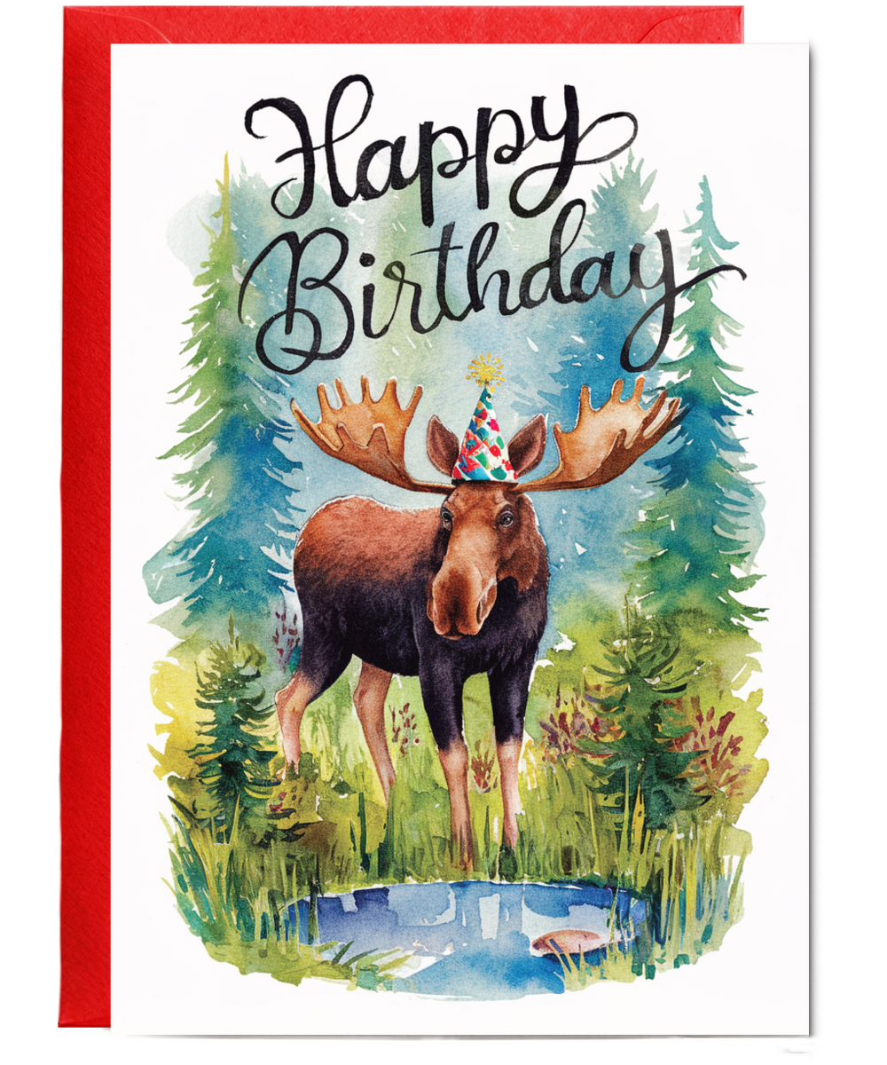 Happy Birthday cute moose watercolour