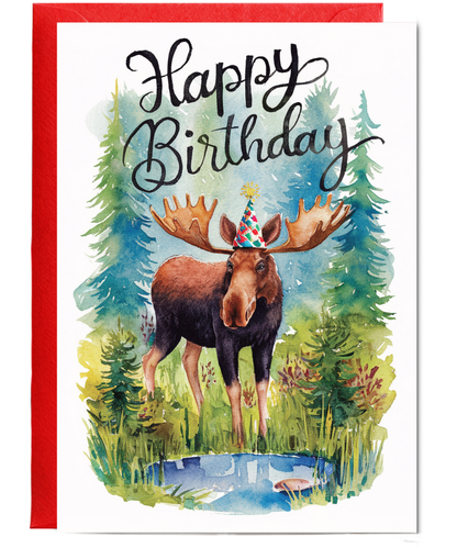 Happy Birthday cute moose watercolour