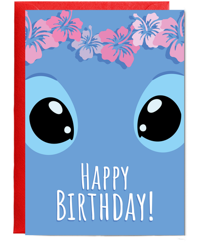 Happy Birthday Card with Big Blue Koala Eyes Ohana Tropical Trouble