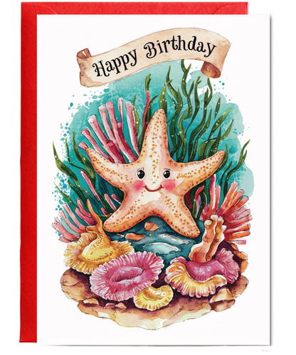 Happy Birthday cute starfish watercolour