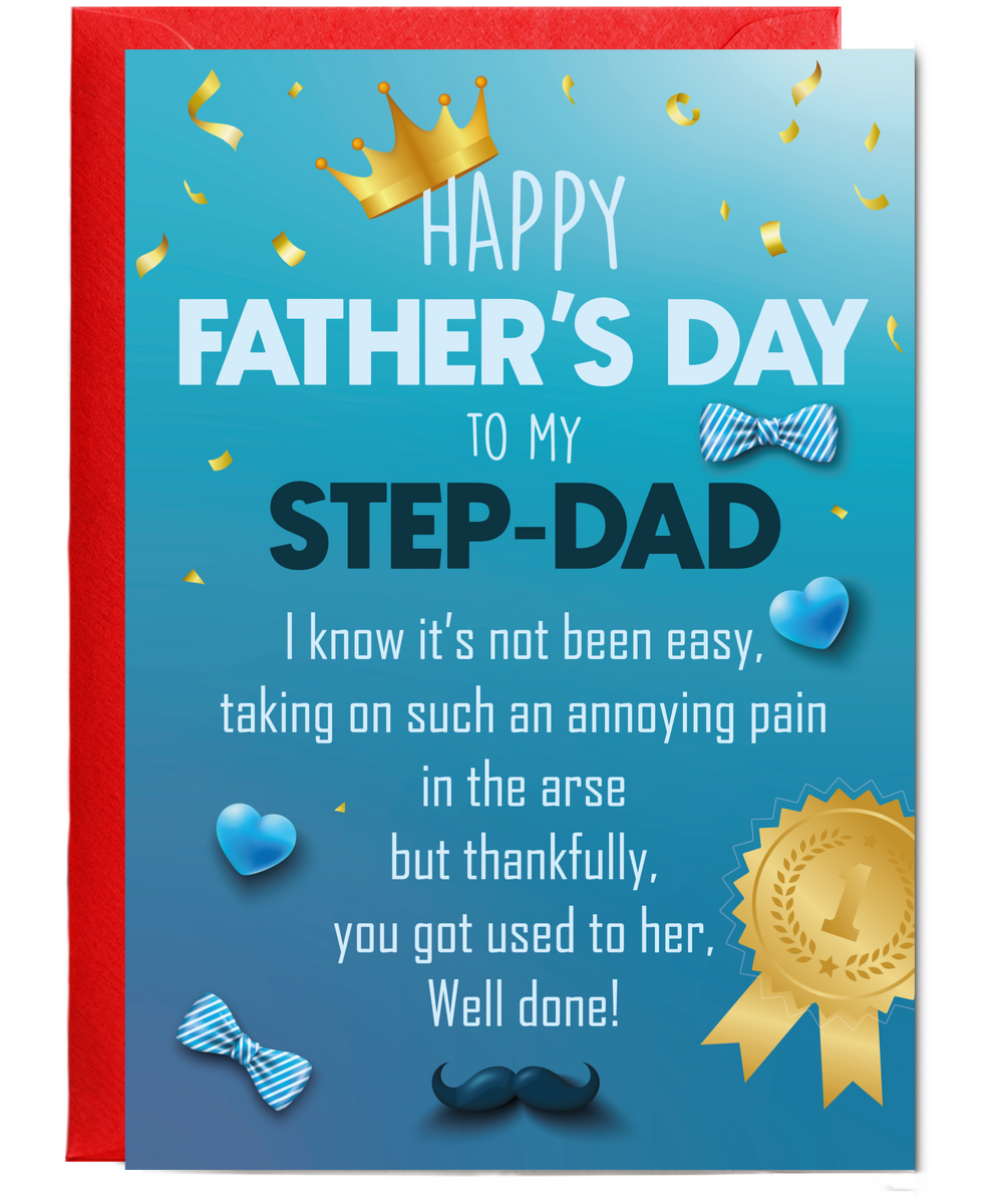 Happy Fathers Day Card to My Step Dad from Son Daughter Hilarious Joke