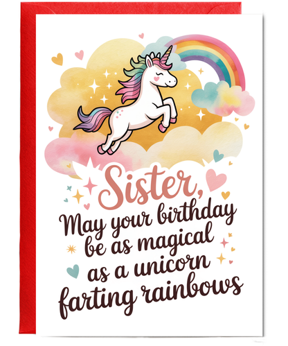 sister, may your birthday be as magical as a unicorn farting rainbows