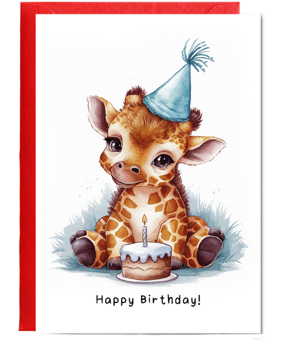 Baby Giraffe Birthday Card Adorable Animal Watercolour Illustration